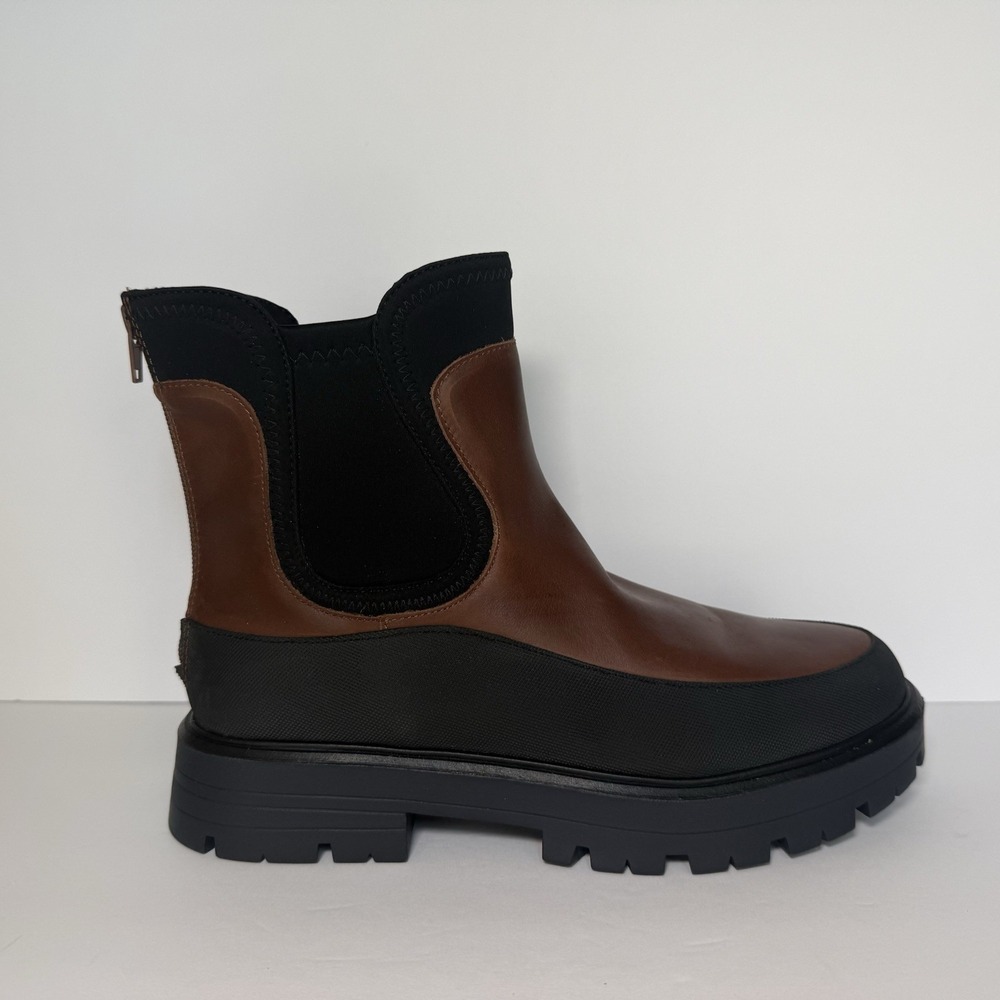 Lucky Brand Allehia Chelsea Boots 8.5 M Waterproof Leather Lug Sole Brown/Black